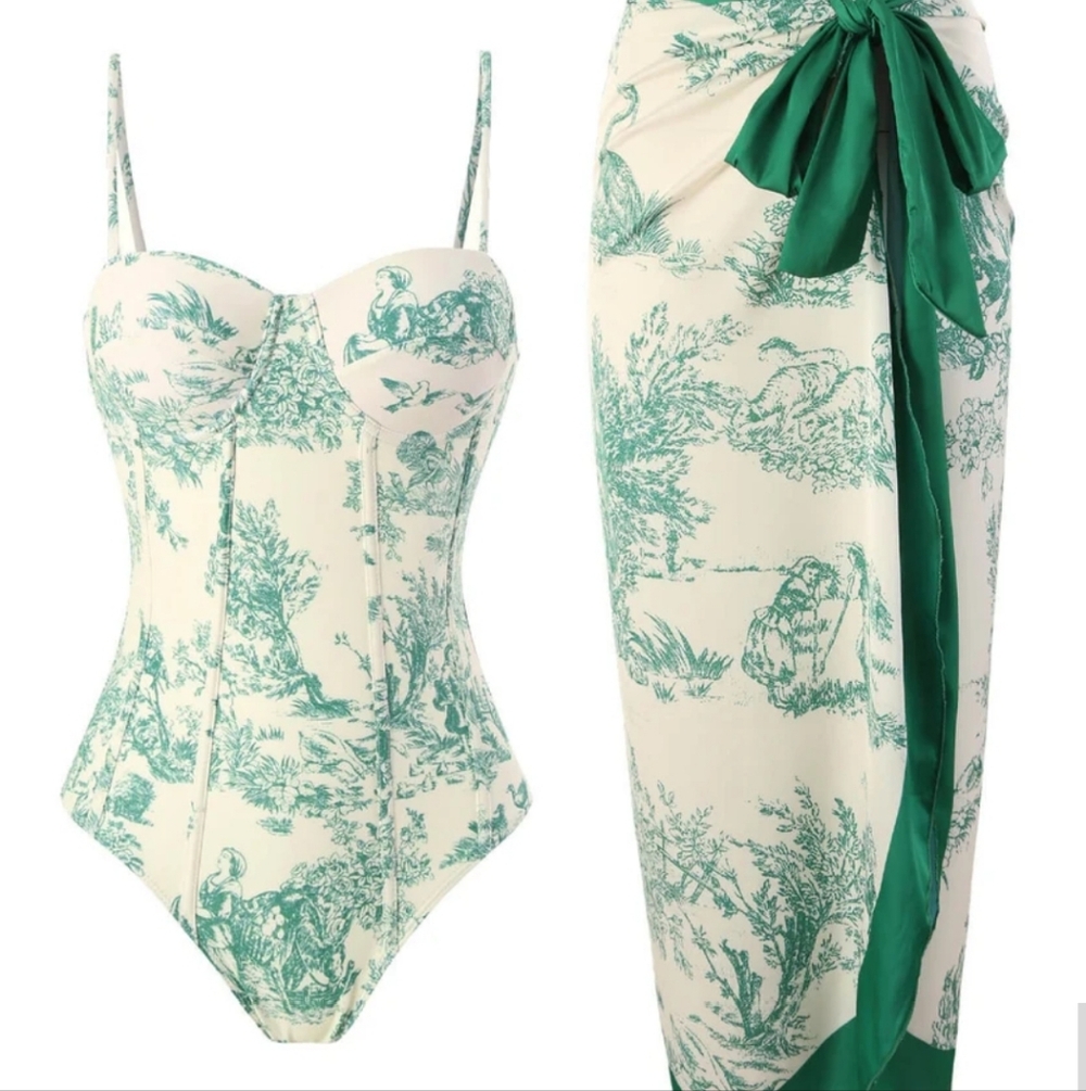 1960'S Vintage Floral Swimsuit & Coverup